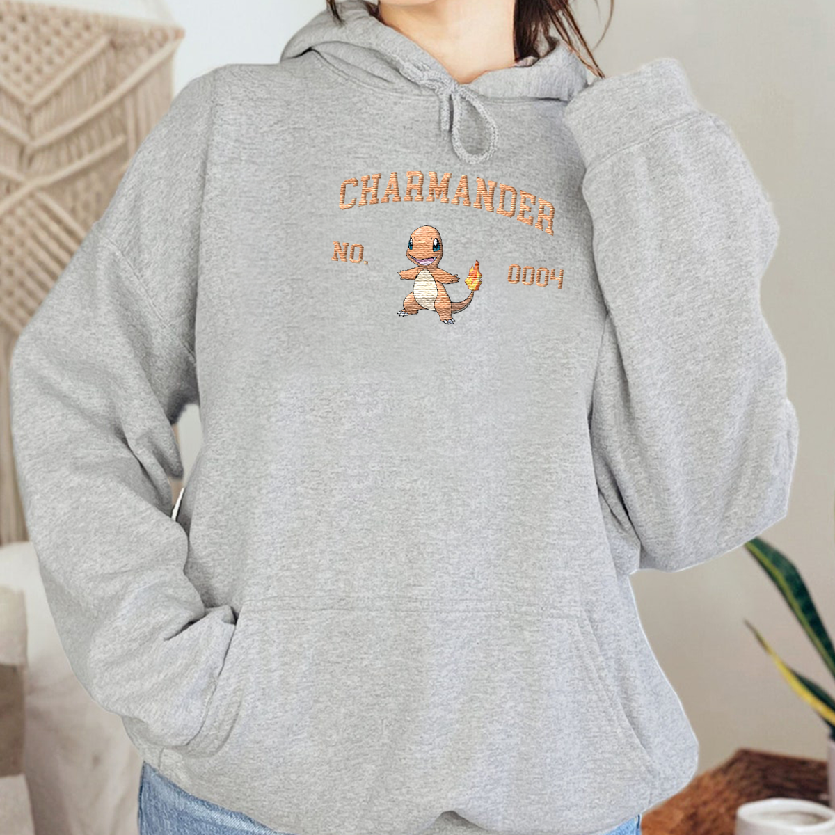 Charmander Adorable Anime-Themed Embroidered T-Shirt,Crewneck,Hoodie-Trendy Versatile and a Thoughtful Gift for Friends,H-C-1427