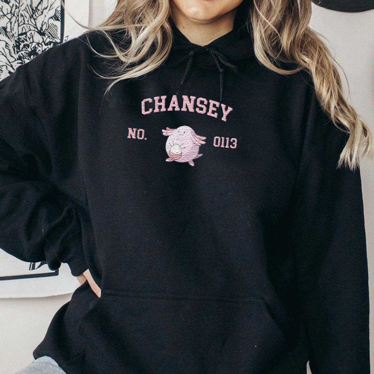 Chansey Adorable Anime-Themed Embroidered T-Shirt,Crewneck,Hoodie-Trendy Versatile and a Thoughtful Gift for Friends,H-C-1365
