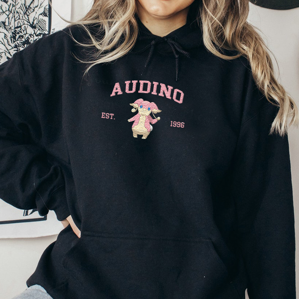 Audino Adorable Anime-Themed Embroidered T-Shirt,Crewneck,Hoodie-Trendy Versatile and a Thoughtful Gift for Friends,H-C-1208