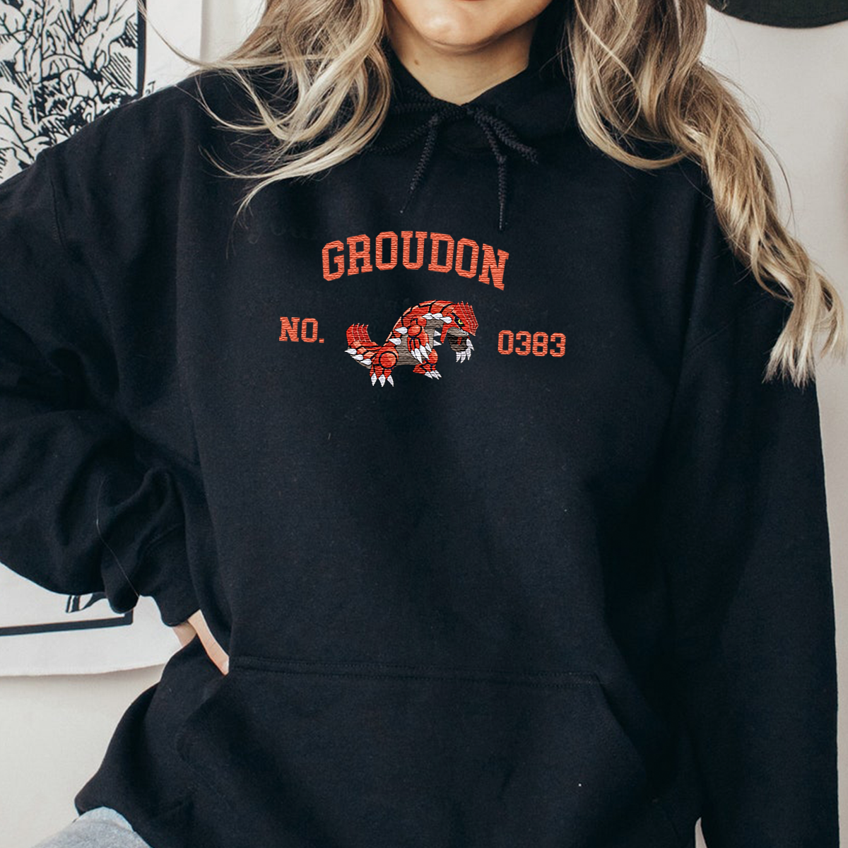 Groudon Adorable Anime-Themed Embroidered T-Shirt,Crewneck,Hoodie-Trendy Versatile and a Thoughtful Gift for Friends,H-C-1533