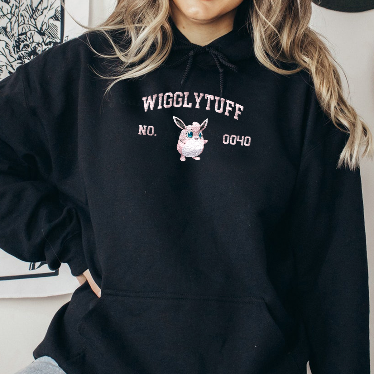 Wigglytuff Adorable Anime-Themed Embroidered T-Shirt,Crewneck,Hoodie-Trendy Versatile and a Thoughtful Gift for Friends,H-C-1419