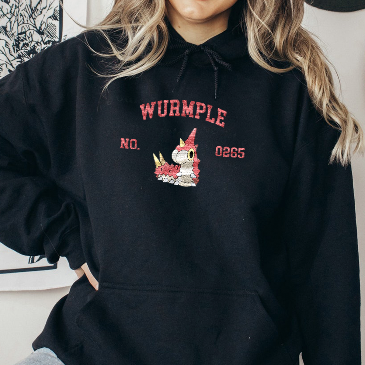 Wurmple Adorable Anime-Themed Embroidered T-Shirt,Crewneck,Hoodie-Trendy Versatile and a Thoughtful Gift for Friends,H-C-1598