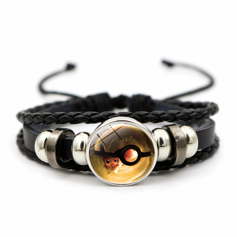 Cute and Magical Black Woven Leather Button Bracelet,A Perfect Gift for Friends and Family,B02