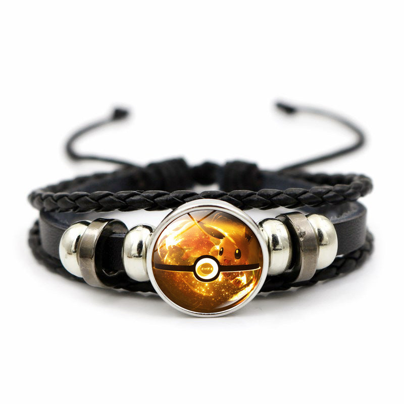 Cute and Magical Black Woven Leather Button Bracelet,A Perfect Gift for Friends and Family,B02