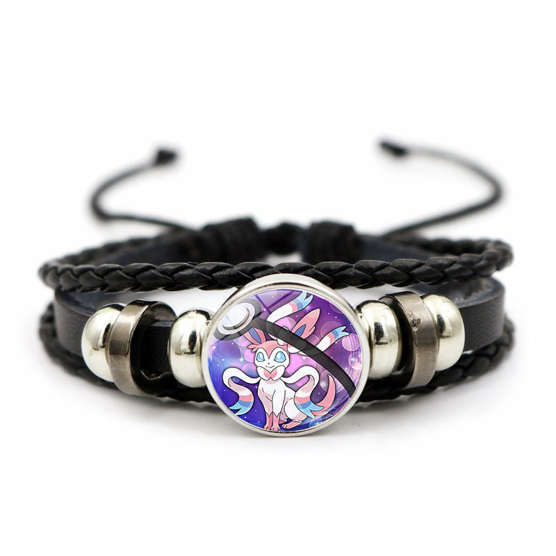Cute and Magical Black Woven Leather Button Bracelet,A Perfect Gift for Friends and Family,B03