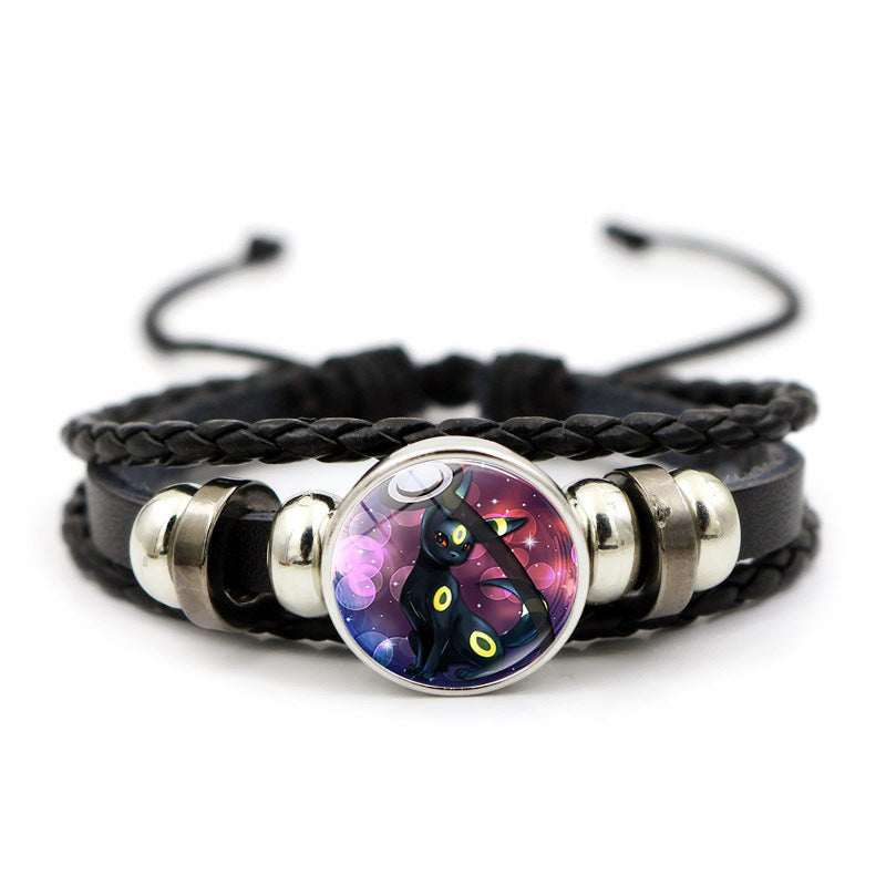 Cute and Magical Black Woven Leather Button Bracelet,A Perfect Gift for Friends and Family,B03