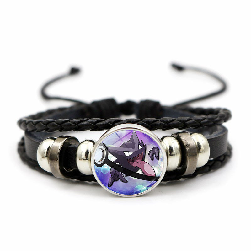 Cute and Magical Black Woven Leather Button Bracelet,A Perfect Gift for Friends and Family,B03