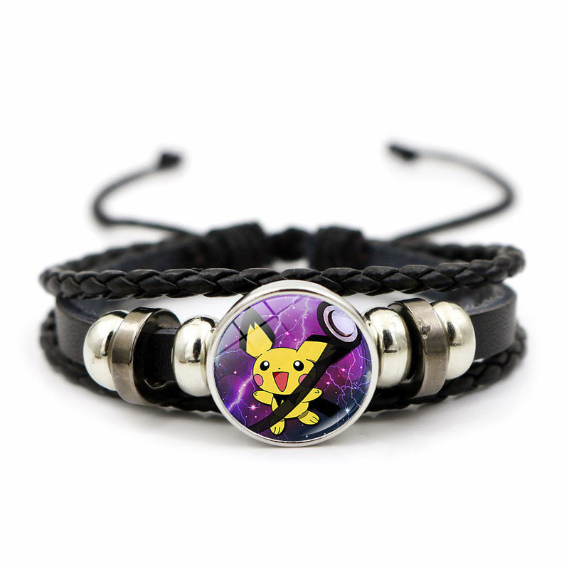Cute and Magical Black Woven Leather Button Bracelet,A Perfect Gift for Friends and Family,B03