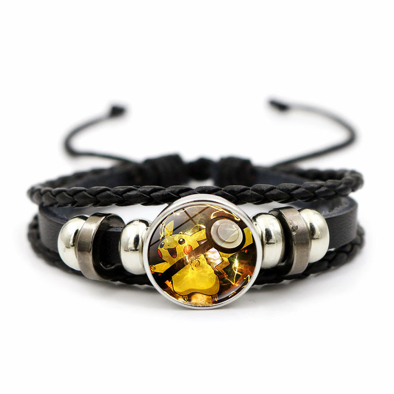 Cute and Magical Black Woven Leather Button Bracelet,A Perfect Gift for Friends and Family,B03