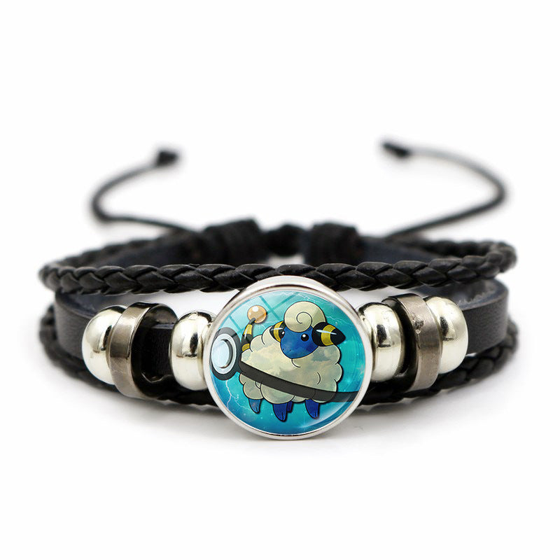 Cute and Magical Black Woven Leather Button Bracelet,A Perfect Gift for Friends and Family,B03