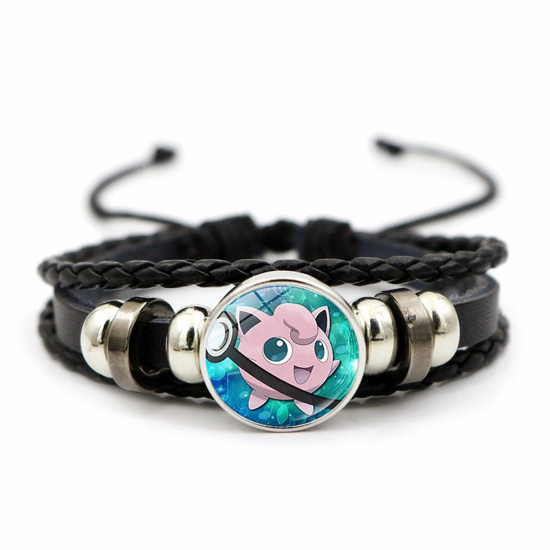 Cute and Magical Black Woven Leather Button Bracelet,A Perfect Gift for Friends and Family,B03