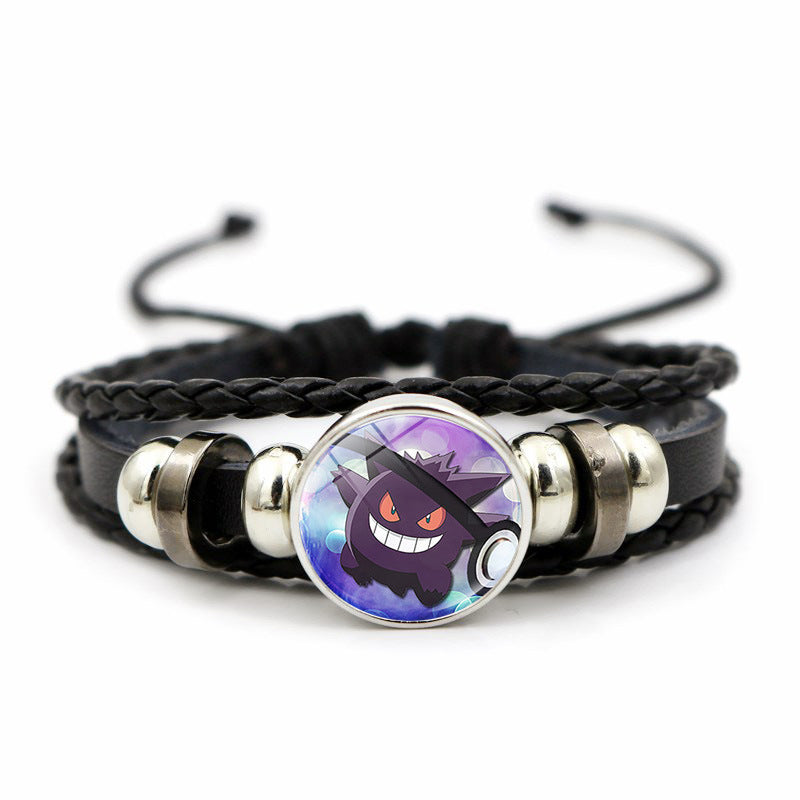 Cute and Magical Black Woven Leather Button Bracelet,A Perfect Gift for Friends and Family,B03