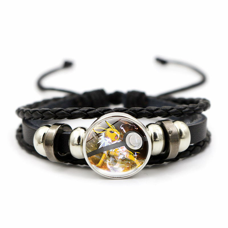 Cute and Magical Black Woven Leather Button Bracelet,A Perfect Gift for Friends and Family,B03