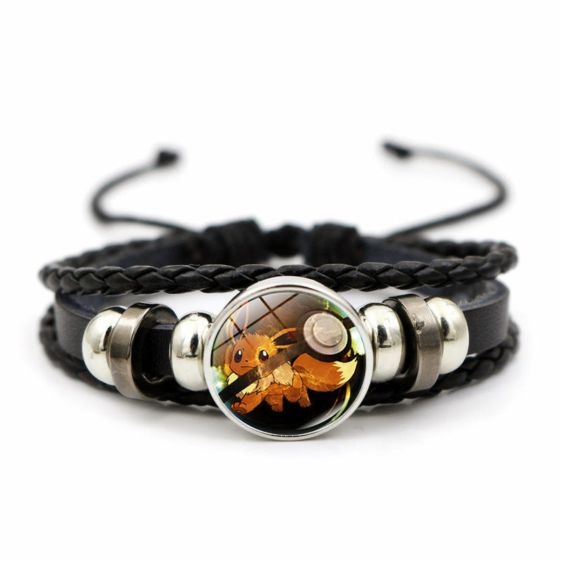 Cute and Magical Black Woven Leather Button Bracelet,A Perfect Gift for Friends and Family,B03