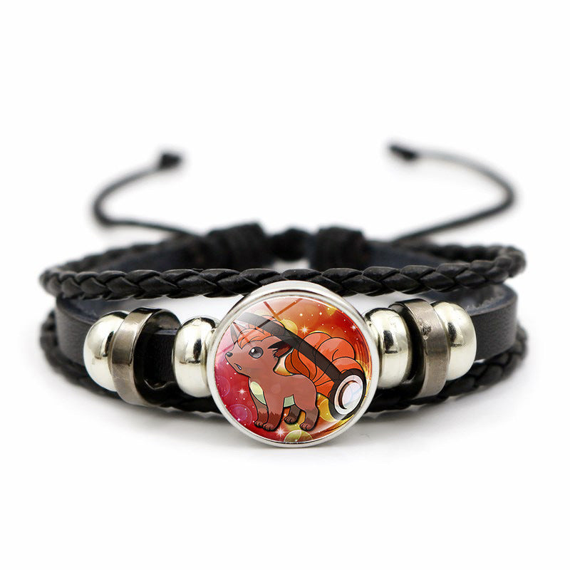 Cute and Magical Black Woven Leather Button Bracelet,A Perfect Gift for Friends and Family,B03