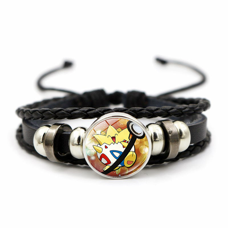 Cute and Magical Black Woven Leather Button Bracelet,A Perfect Gift for Friends and Family,B03