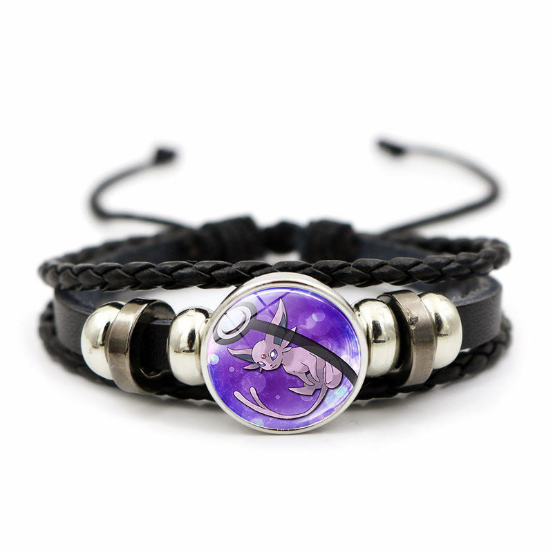 Cute and Magical Black Woven Leather Button Bracelet,A Perfect Gift for Friends and Family,B03