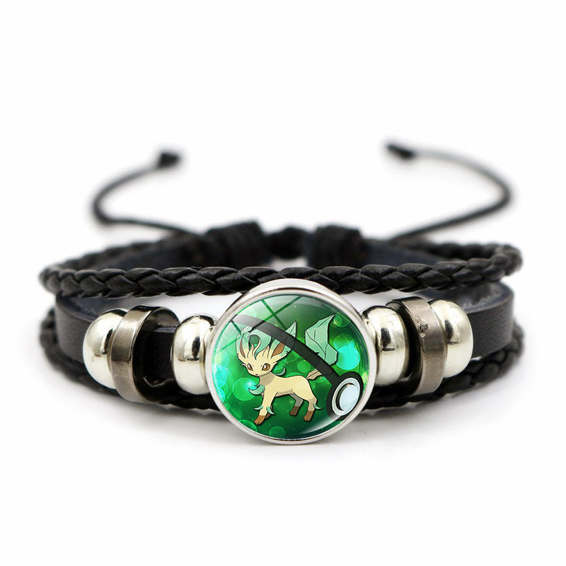 Cute and Magical Black Woven Leather Button Bracelet,A Perfect Gift for Friends and Family,B03