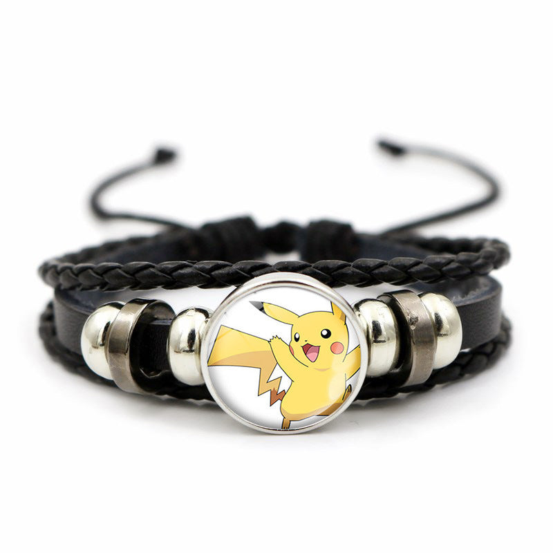 Cute and Magical Black Woven Leather Button Bracelet,A Perfect Gift for Friends and Family,B03