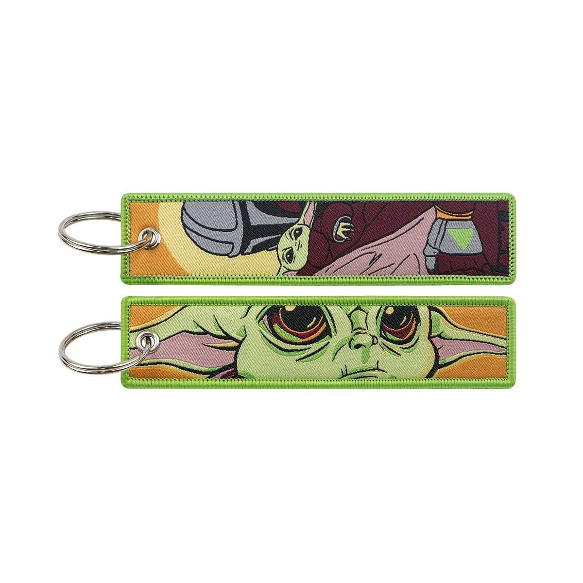 Cartoon Green Monster Woven Label Keychain Lanyard, Planet Bag Charm, Fabric Keychain for Student ID & Campus Decoration,019