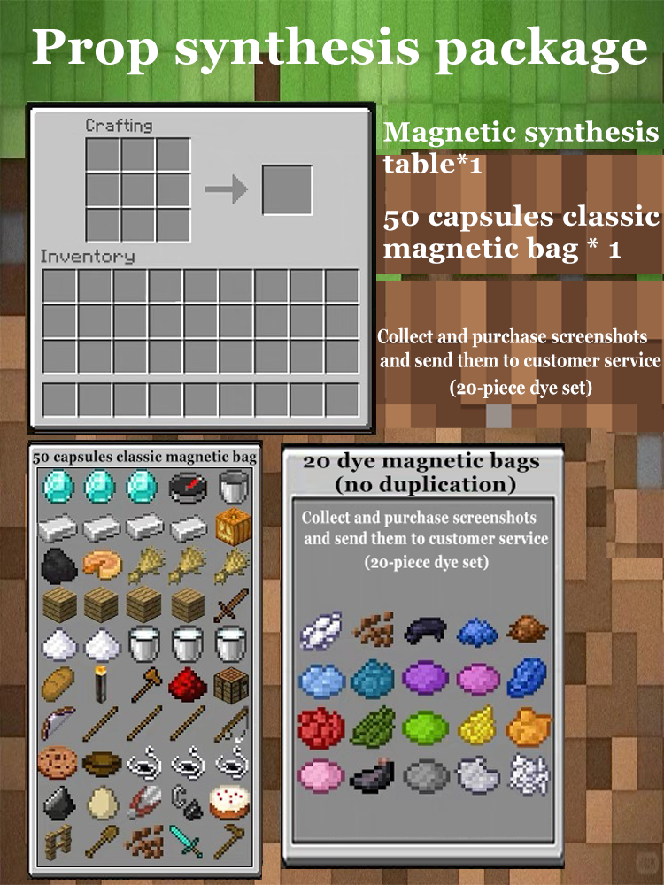 Minecraft Fridge Magnet Set – Mini Crafting Table,Magnetic Chest,Movable Decoration,Acrylic Pieces and Backpack Accessory,FM01