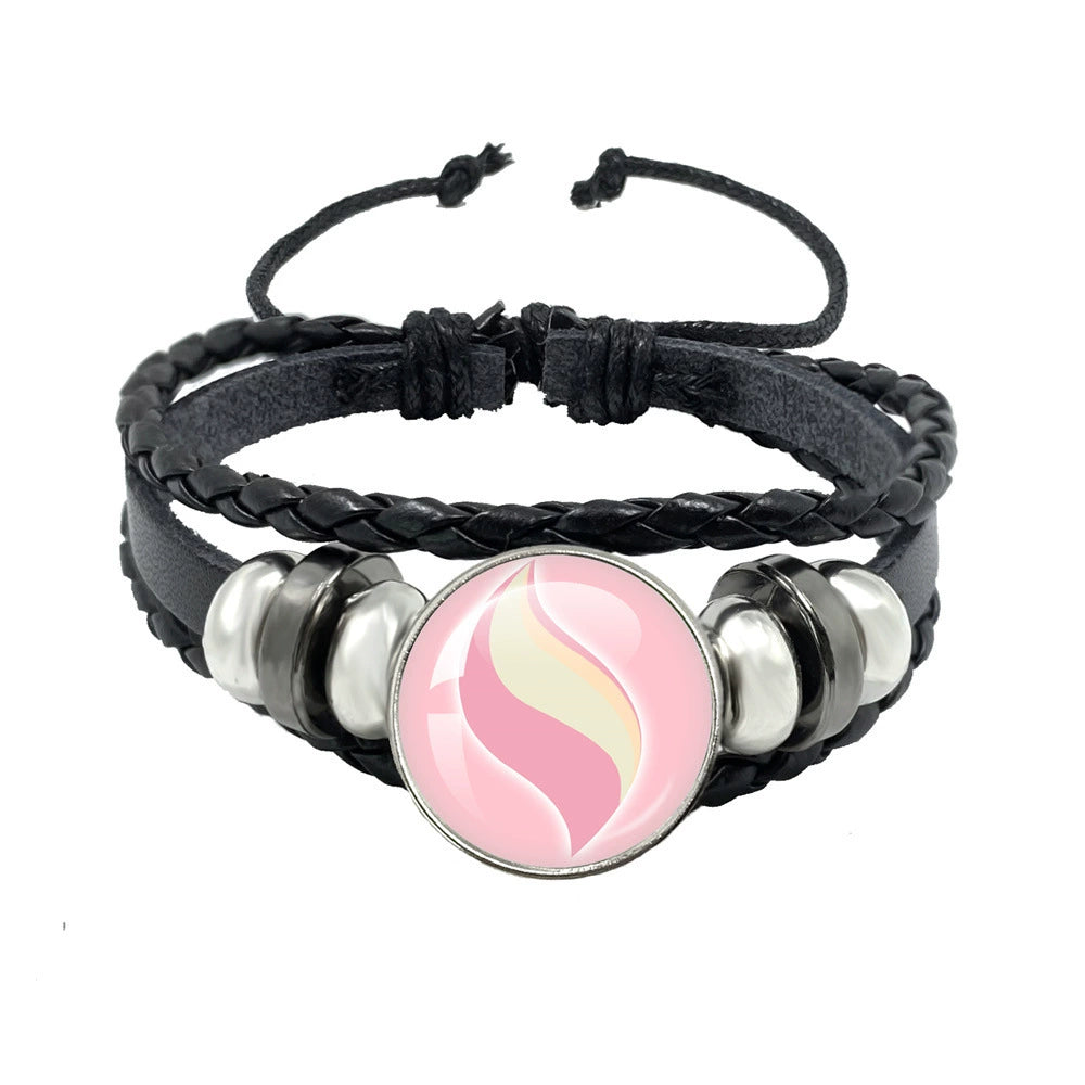 Leather Cord Snap Bracelet with Mega Evolution Stone,Perfect Gift for Friends and Family,B01