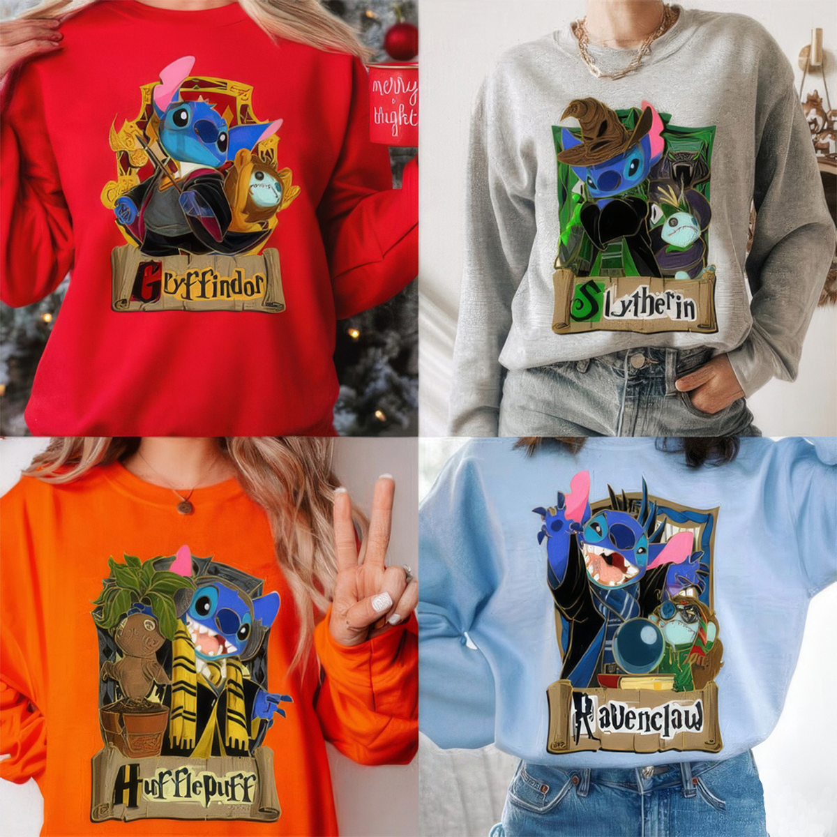 Stitch Harry Potter Four Houses In Hogwarts Crewneck,H-C-107