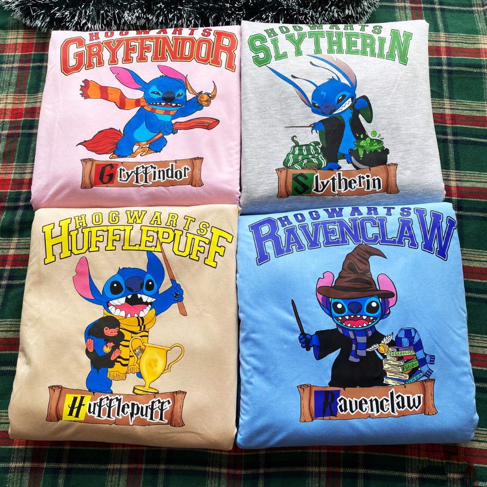 Stitch Harry Potter Hogwarts Four Houses Crewneck,Gift For Family,H-C-106