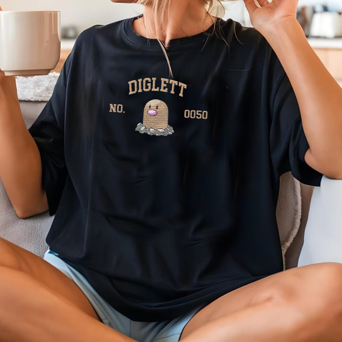 Diglett Adorable Anime-Themed Embroidered T-Shirt,Crewneck,Hoodie-Trendy Versatile and a Thoughtful Gift for Friends,H-C-1431