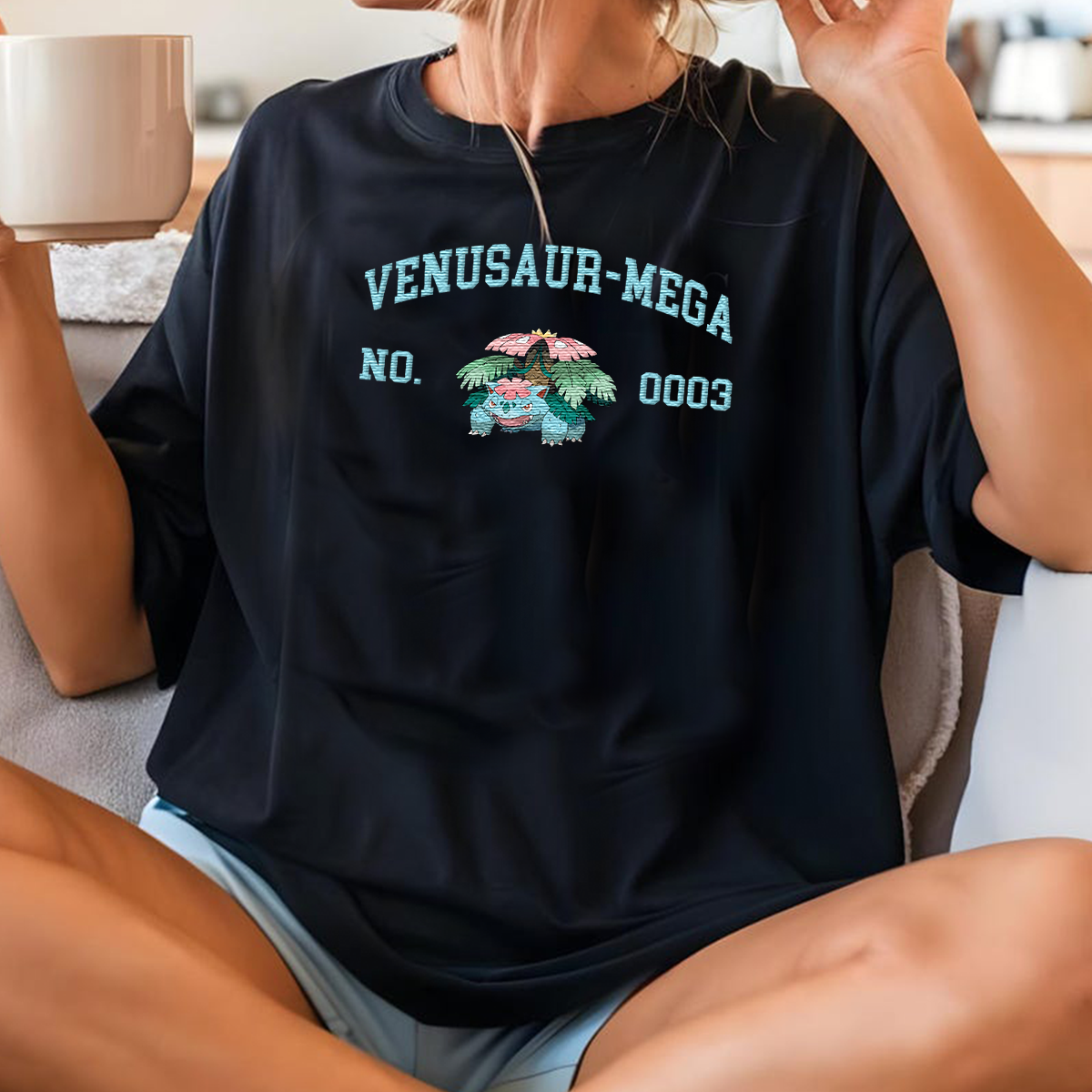 Venusaur-Mega Adorable Anime-Themed Embroidered T-Shirt,Crewneck,Hoodie-Trendy Versatile and a Thoughtful Gift for Friends,H-C-1517