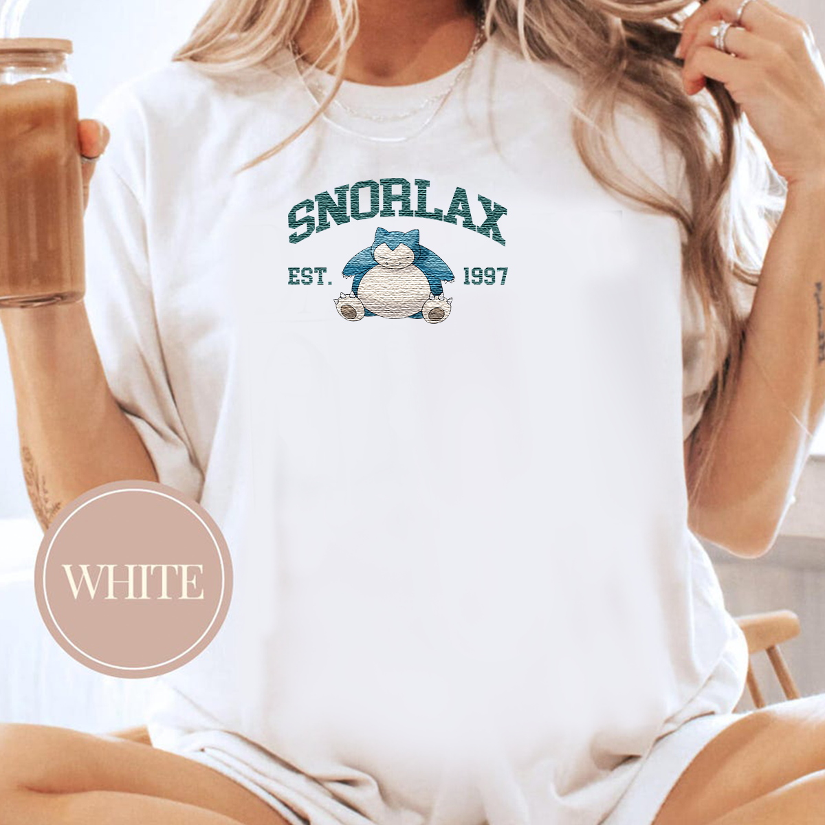 Snorlax Adorable Anime-Themed Embroidered T-Shirt,Crewneck,Hoodie-Trendy Versatile and a Thoughtful Gift for Friends,H-C-725