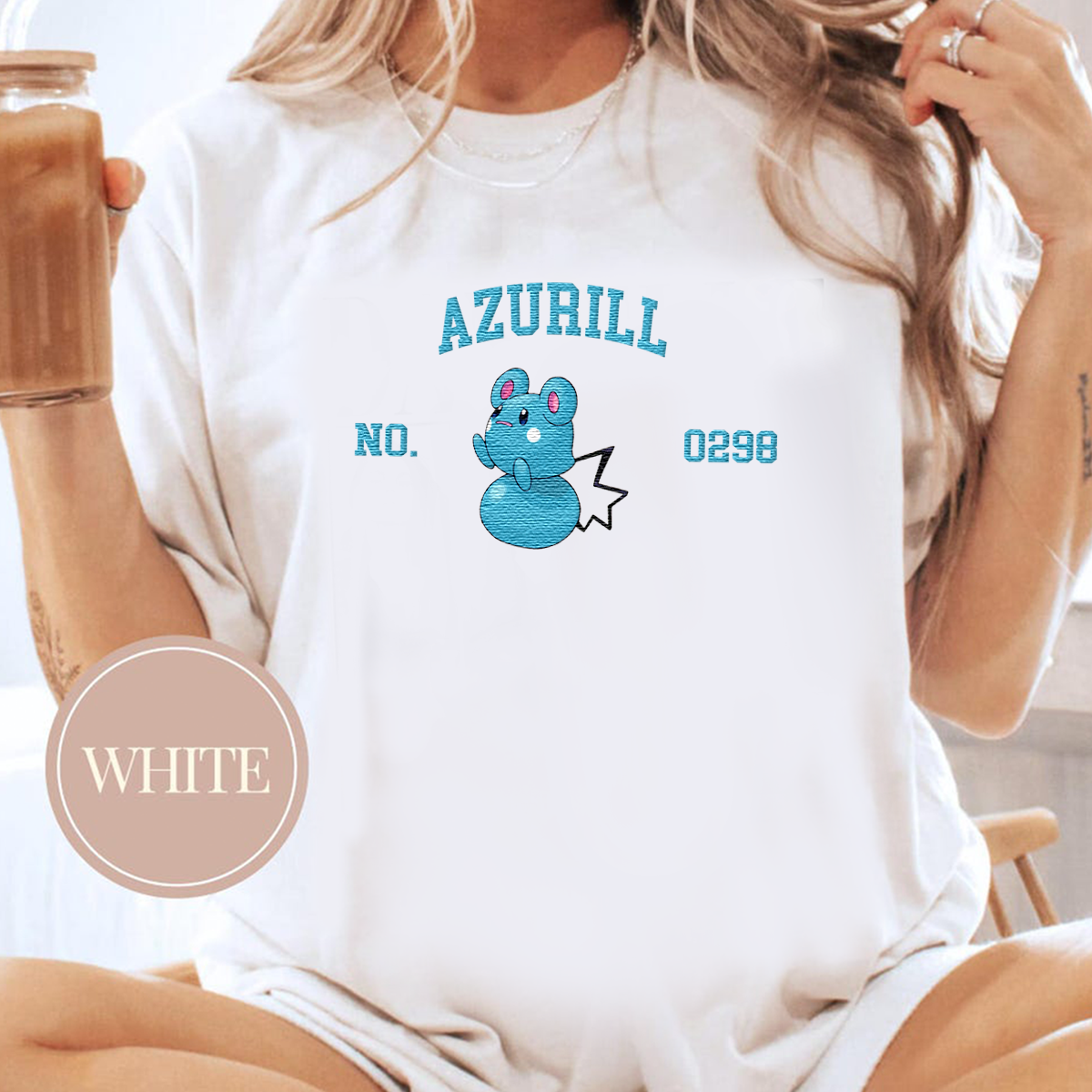 Azurill Anime-Themed Embroidered T-Shirt,Crewneck,Hoodie-Trendy Versatile and a Thoughtful Gift for Friends,H-C-1798