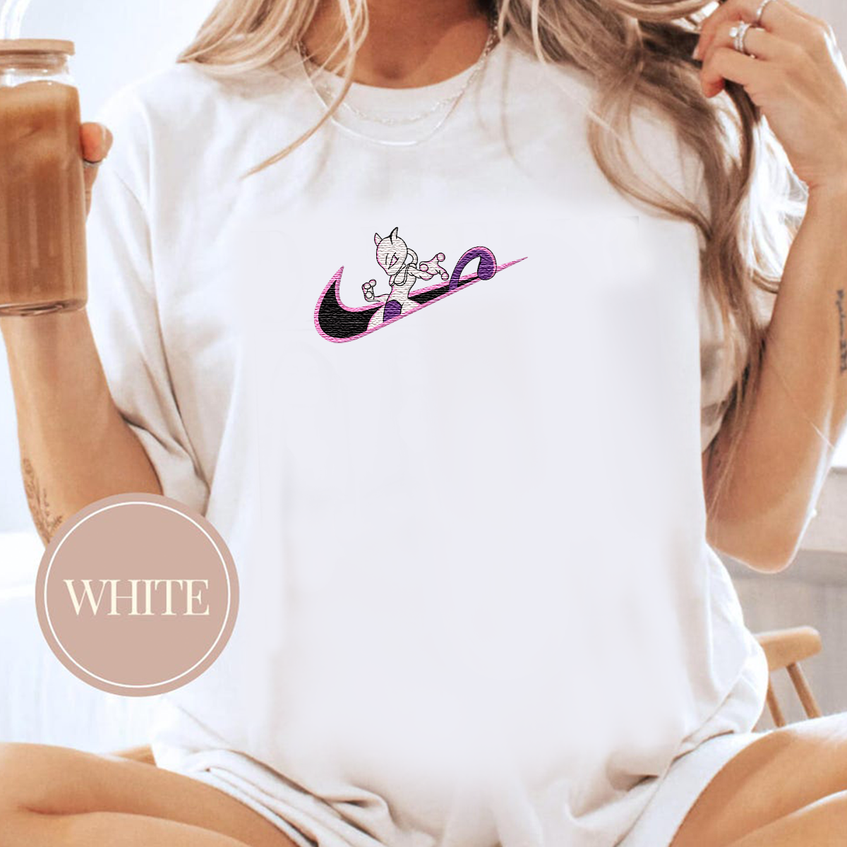 Mewtwo Embroidered Unisex T-Shirt,Crewneck,Hoodie,Custom Cufflinks For Gift,H-C-1147