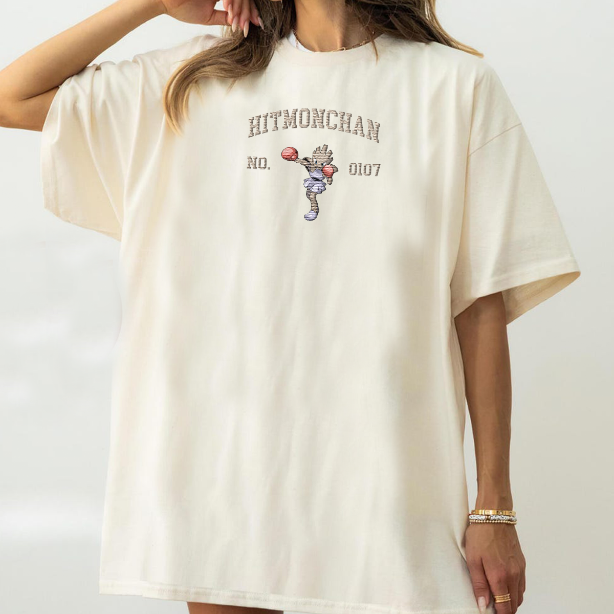 Hitmonchan Adorable Anime-Themed Embroidered T-Shirt,Crewneck,Hoodie-Trendy Versatile and a Thoughtful Gift for Friends,H-C-1409