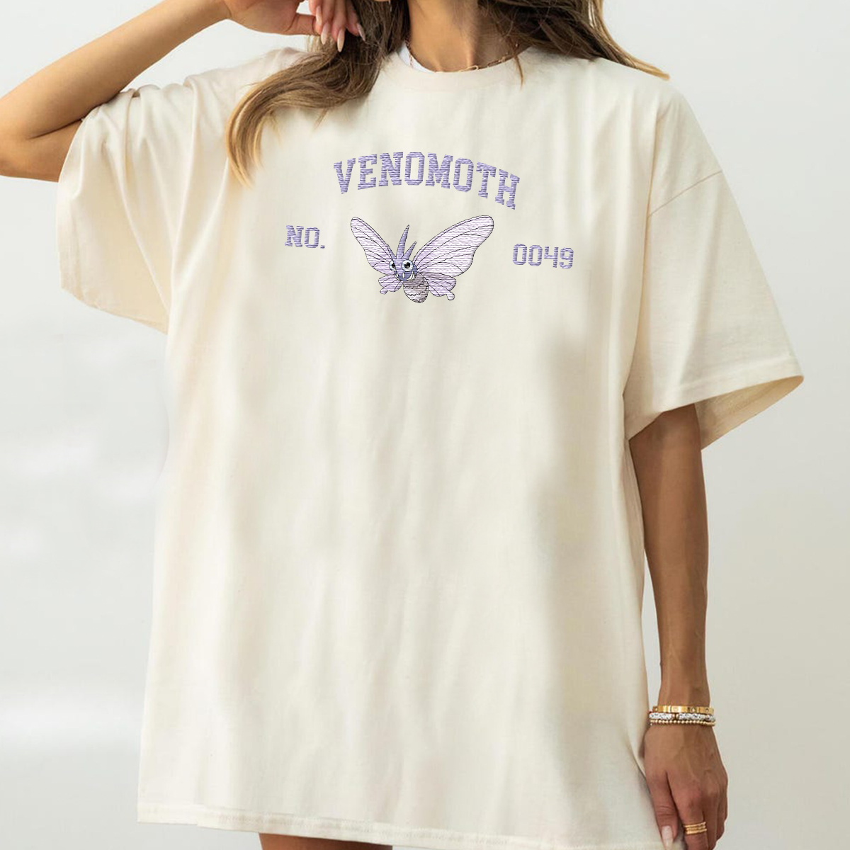 Venomoth Adorable Anime-Themed Embroidered T-Shirt,Crewneck,Hoodie-Trendy Versatile and a Thoughtful Gift for Friends,H-C-1740