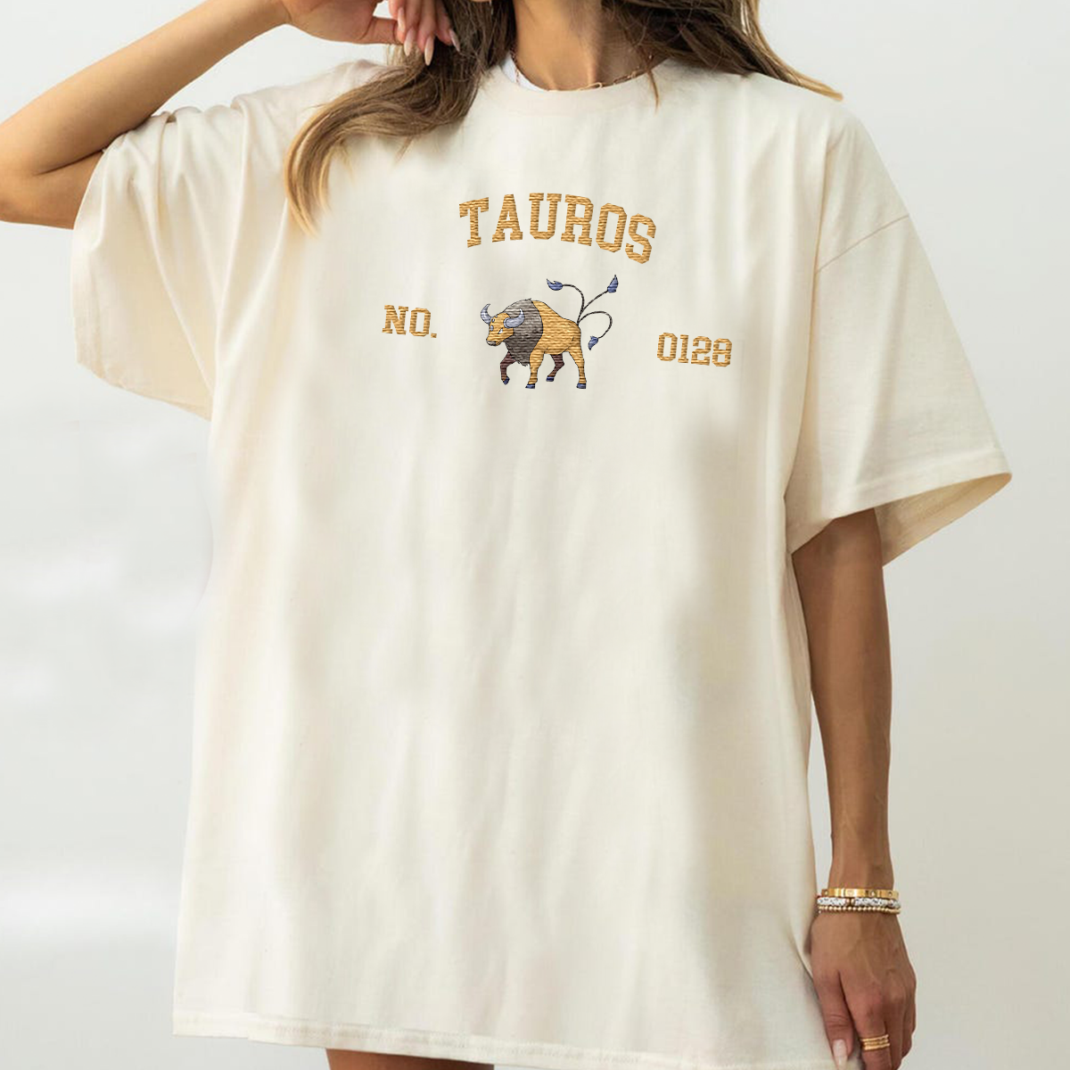 Tauros Adorable Anime-Themed Embroidered T-Shirt,Crewneck,Hoodie-Trendy Versatile and a Thoughtful Gift for Friends,H-C-1613