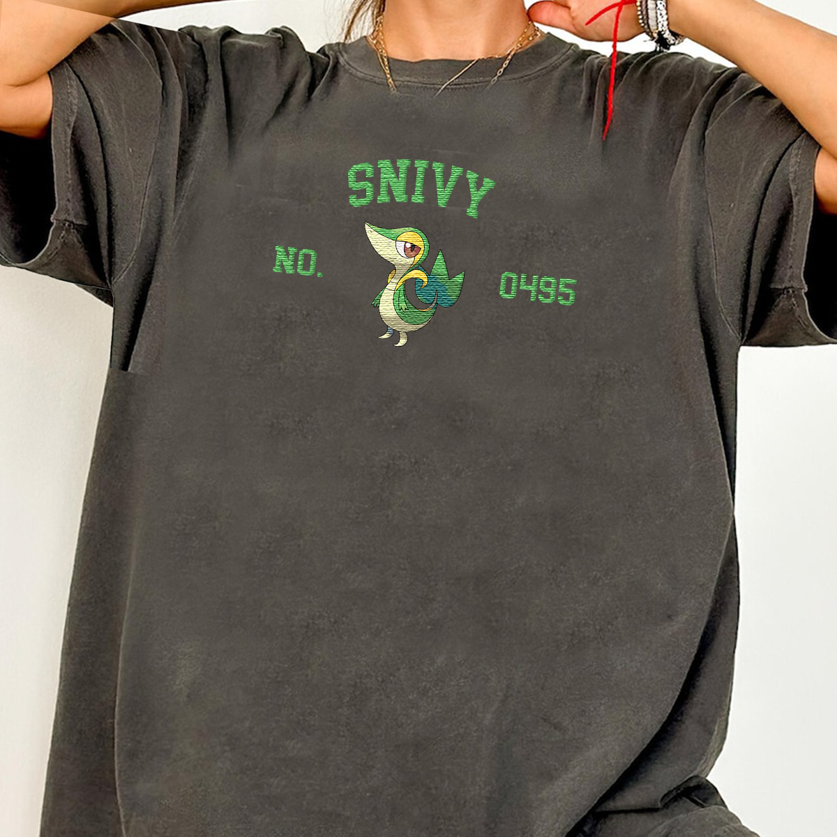 Snivy Adorable Anime-Themed Embroidered T-Shirt,Crewneck,Hoodie-Trendy Versatile and a Thoughtful Gift for Friends,H-C-1605