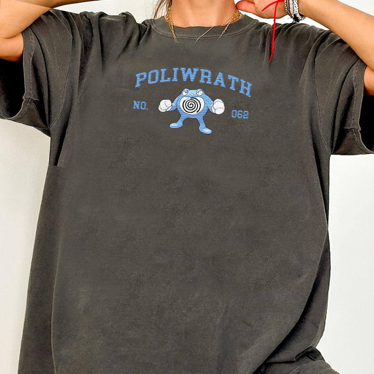 Poliwrath Adorable Anime-Themed Embroidered T-Shirt,Crewneck,Hoodie-Trendy Versatile and a Thoughtful Gift for Friends,H-C-1216