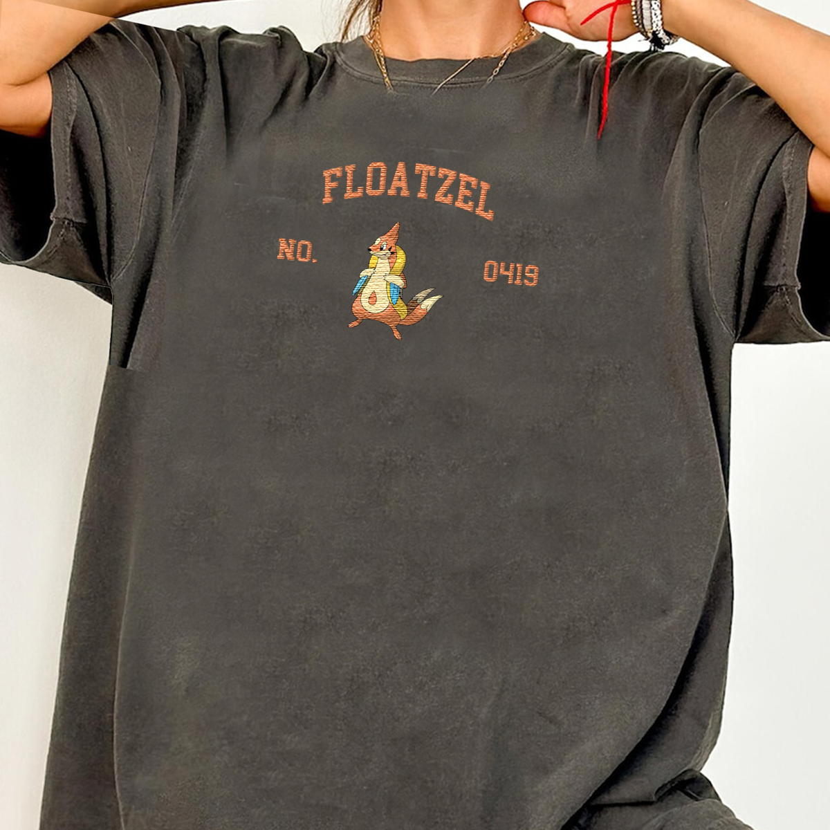 Floatzel Adorable Anime-Themed Embroidered T-Shirt,Crewneck,Hoodie-Trendy Versatile and a Thoughtful Gift for Friends,H-C-1709