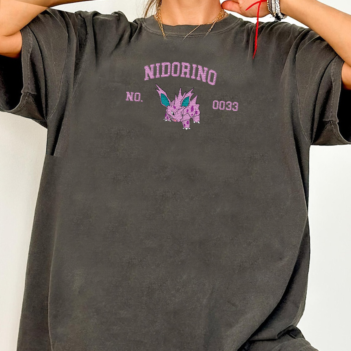 Nidorino Adorable Anime-Themed Embroidered T-Shirt,Crewneck,Hoodie-Trendy Versatile and a Thoughtful Gift for Friends,H-C-1394