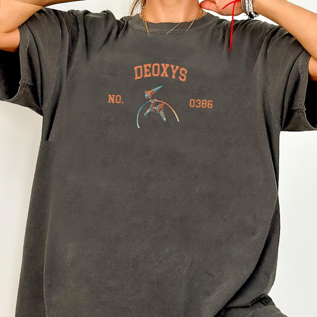 Deoxys Adorable Anime-Themed Embroidered T-Shirt,Crewneck,Hoodie-Trendy Versatile and a Thoughtful Gift for Friends,H-C-1764