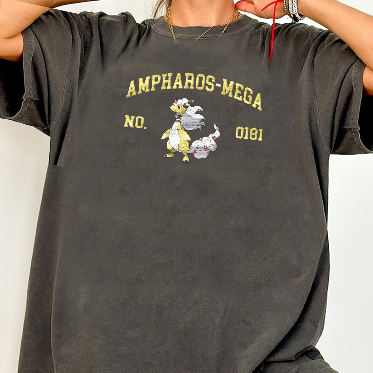Ampharos-Mega Adorable Anime-Themed Embroidered T-Shirt,Crewneck,Hoodie-Trendy Versatile and a Thoughtful Gift for Friends,H-C-1484