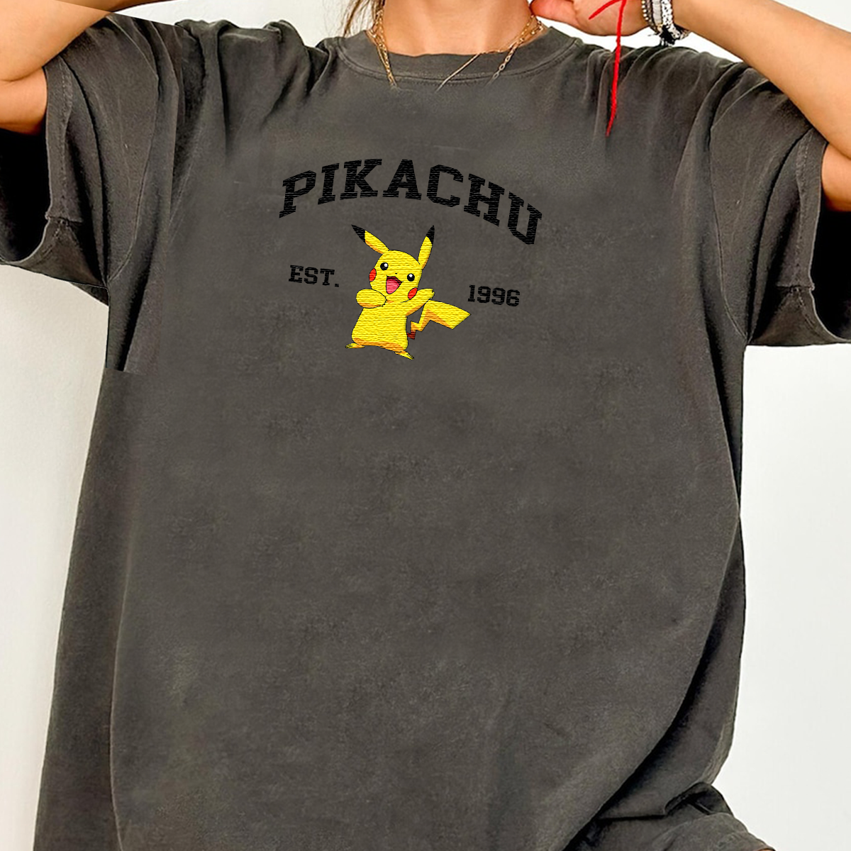 Pikachu Adorable Anime-Themed Embroidered T-Shirt,Crewneck,Hoodie-Trendy Versatile and a Thoughtful Gift for Friends,H-C-923