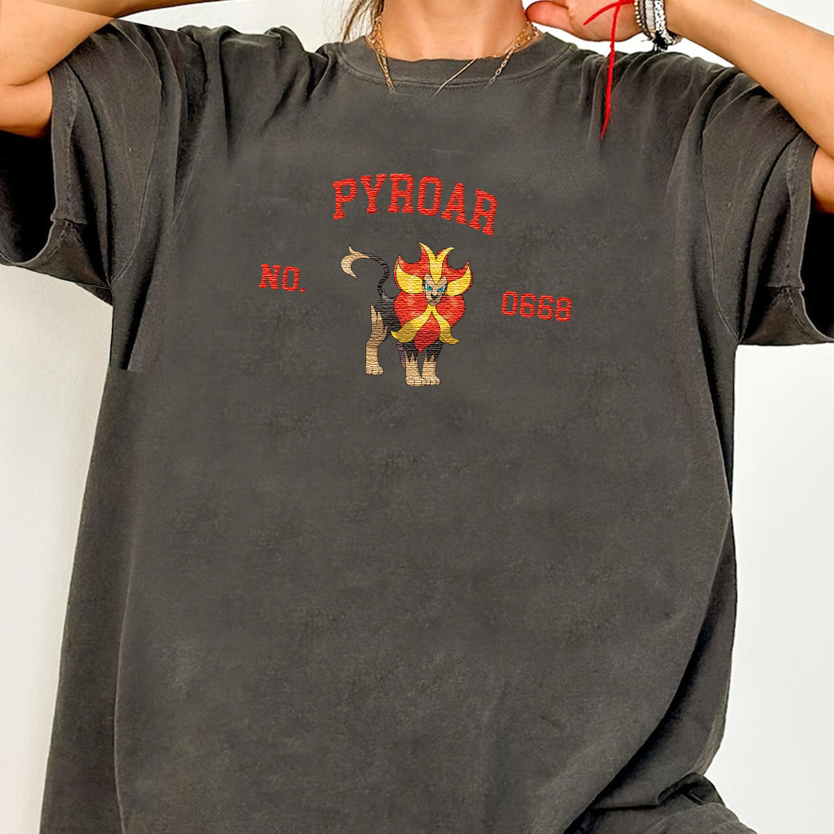 Pyroar Anime-Themed Embroidered T-Shirt,Crewneck,Hoodie-Trendy Versatile and a Thoughtful Gift for Friends,H-C-1810