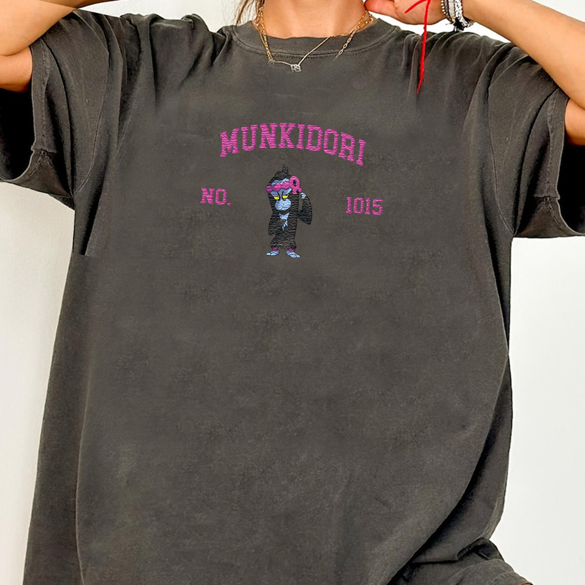 Munkidori Adorable Anime-Themed Embroidered T-Shirt,Crewneck,Hoodie-Trendy Versatile and a Thoughtful Gift for Friends,H-C-1766
