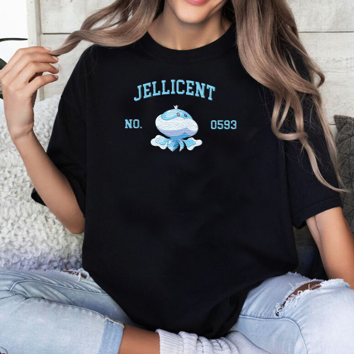 Jellicent Adorable Anime-Themed Embroidered T-Shirt,Crewneck,Hoodie-Trendy Versatile and a Thoughtful Gift for Friends,H-C-1521