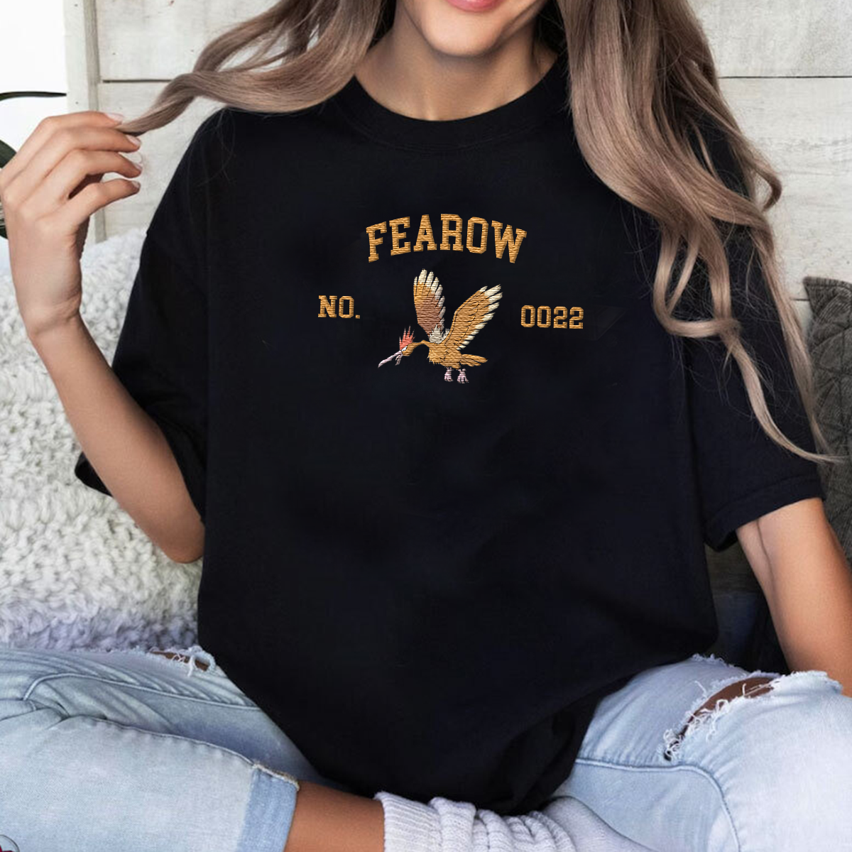 Fearow Adorable Anime-Themed Embroidered T-Shirt,Crewneck,Hoodie-Trendy Versatile and a Thoughtful Gift for Friends,H-C-1435