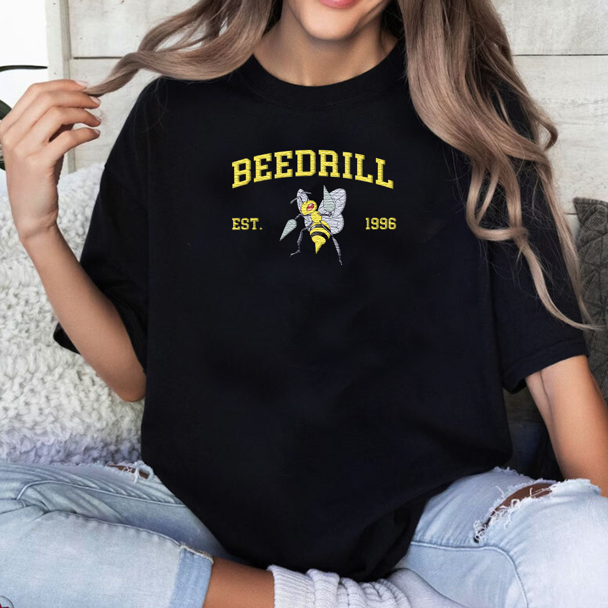 Beedrill Adorable Anime-Themed Embroidered T-Shirt,Crewneck,Hoodie-Trendy Versatile and a Thoughtful Gift for Friends,H-C-992