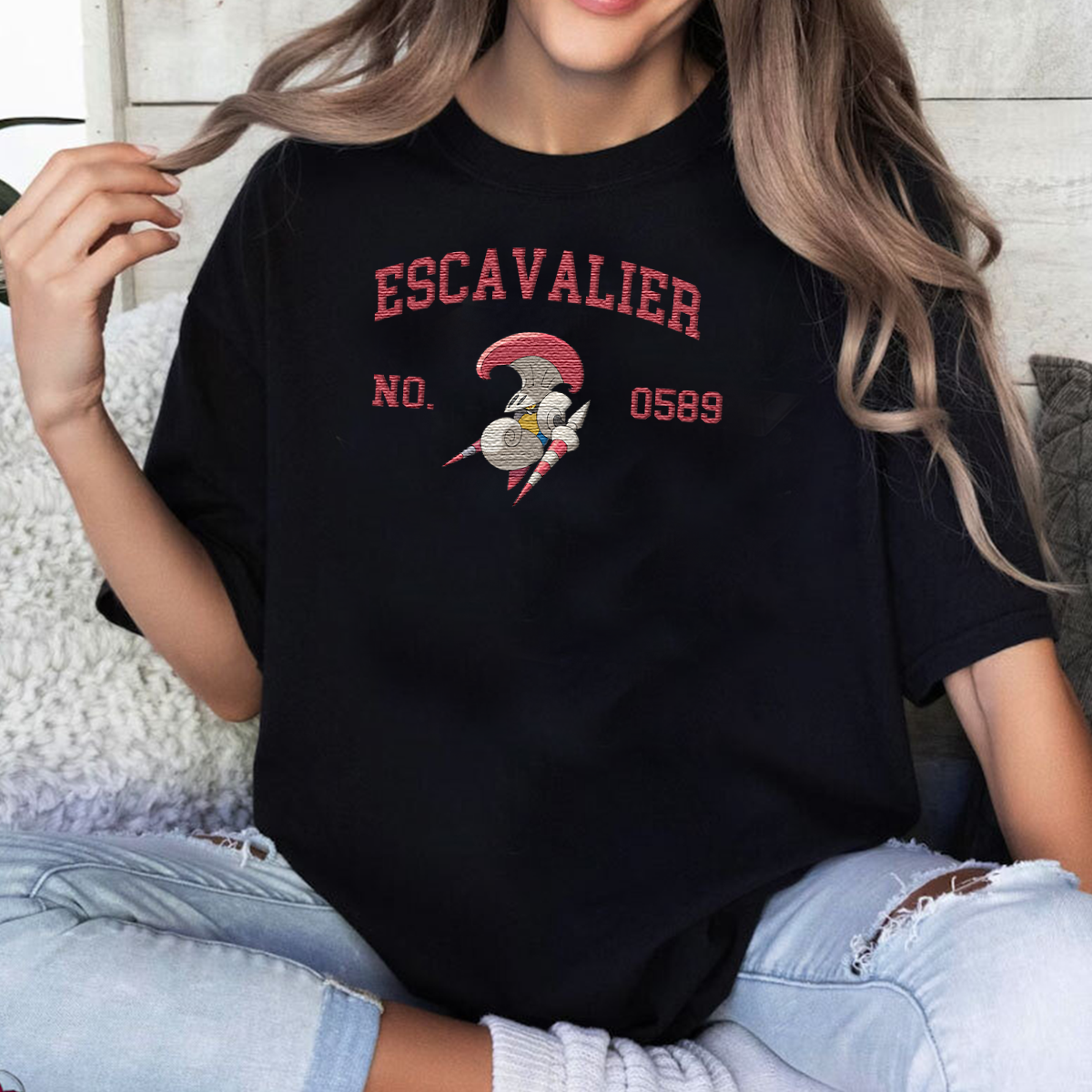 Escavalier Adorable Anime-Themed Embroidered T-Shirt,Crewneck,Hoodie-Trendy Versatile and a Thoughtful Gift for Friends,H-C-1552