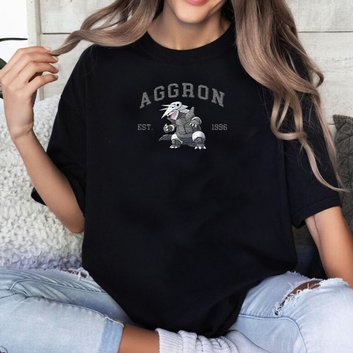 Aggron Adorable Anime-Themed Embroidered T-Shirt,Crewneck,Hoodie-Trendy Versatile and a Thoughtful Gift for Friends,H-C-895